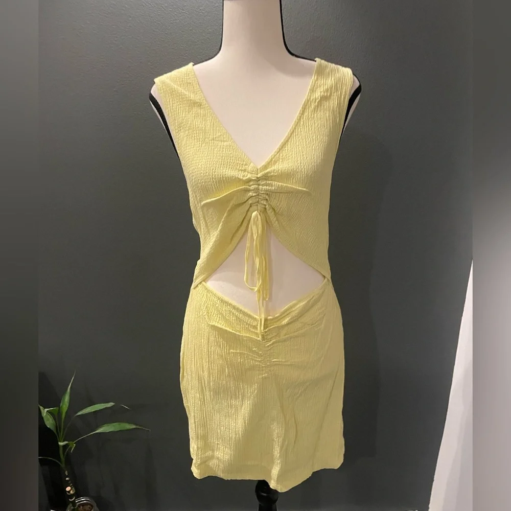 Free People Laila Cutout Mini Dress Small Lemon Yellow NWT